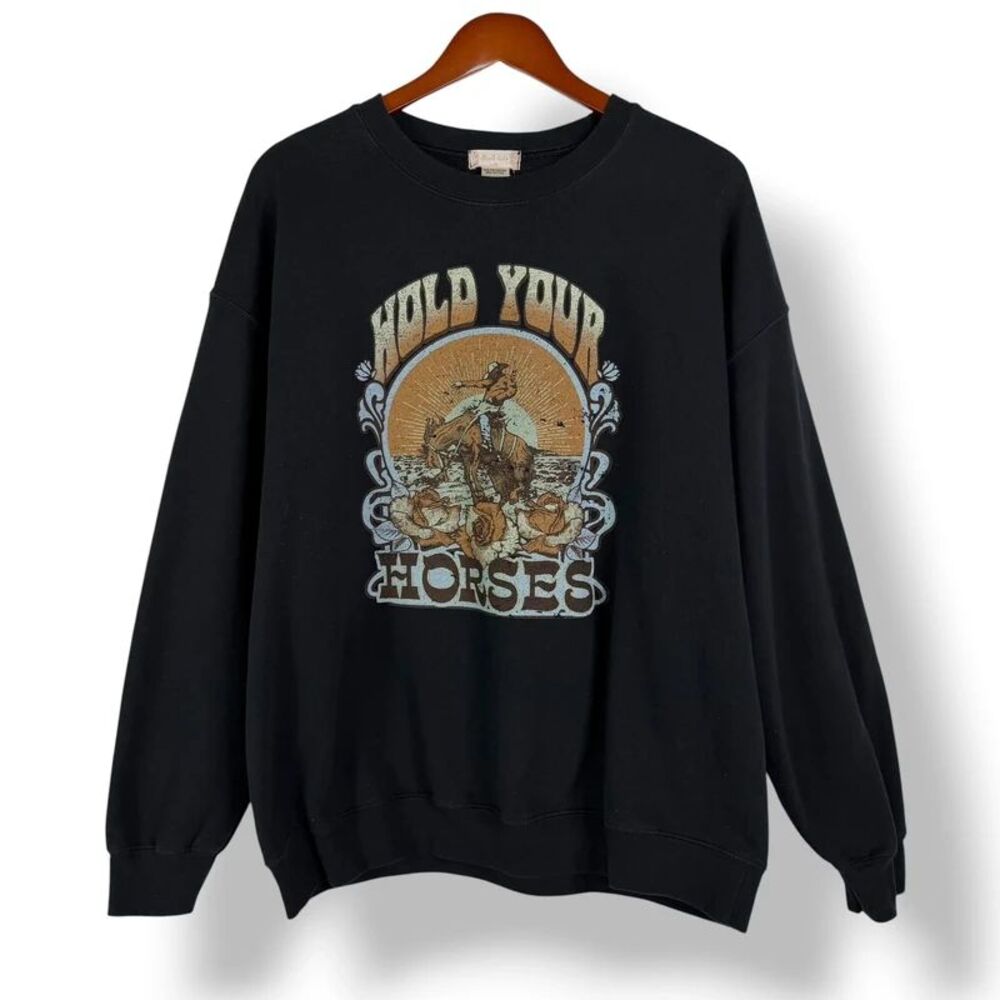 Altar'd State Black Hold Your Horses Equestrian Graphic Crewneck Sweatshirt XL